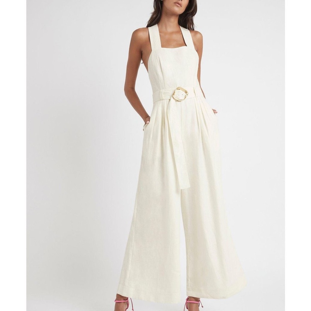 Aje women’s White Vista Cross Back Pocket Jumpsuit Size 4 AUS